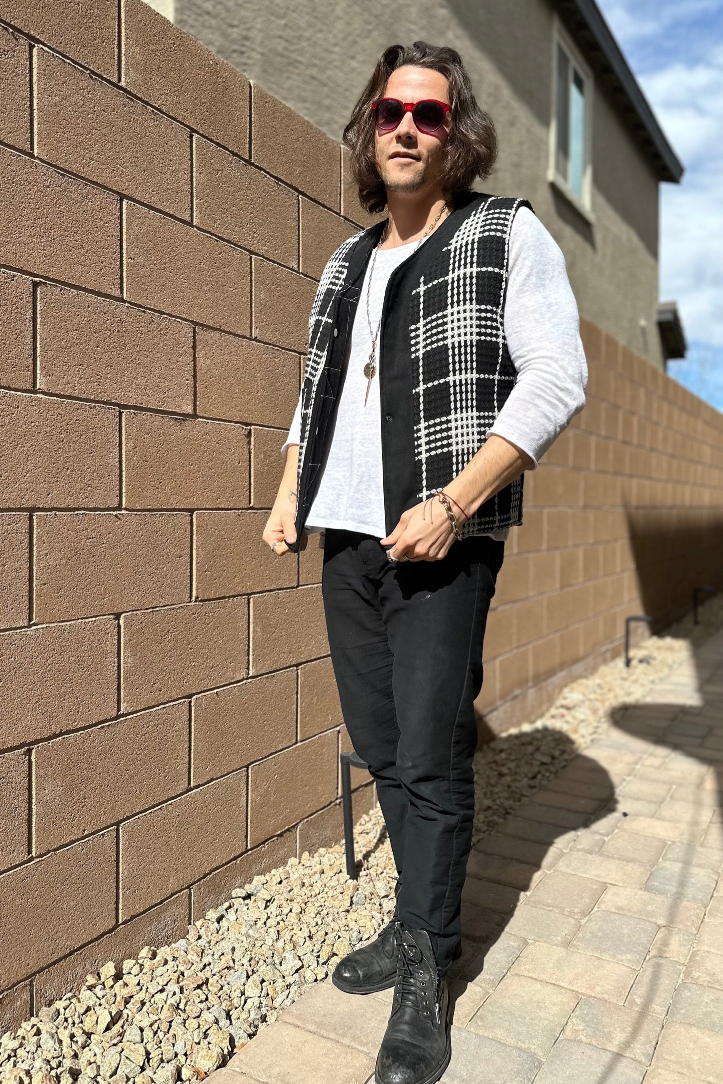 Obsidian Grid Puffer Vest (Reversible)