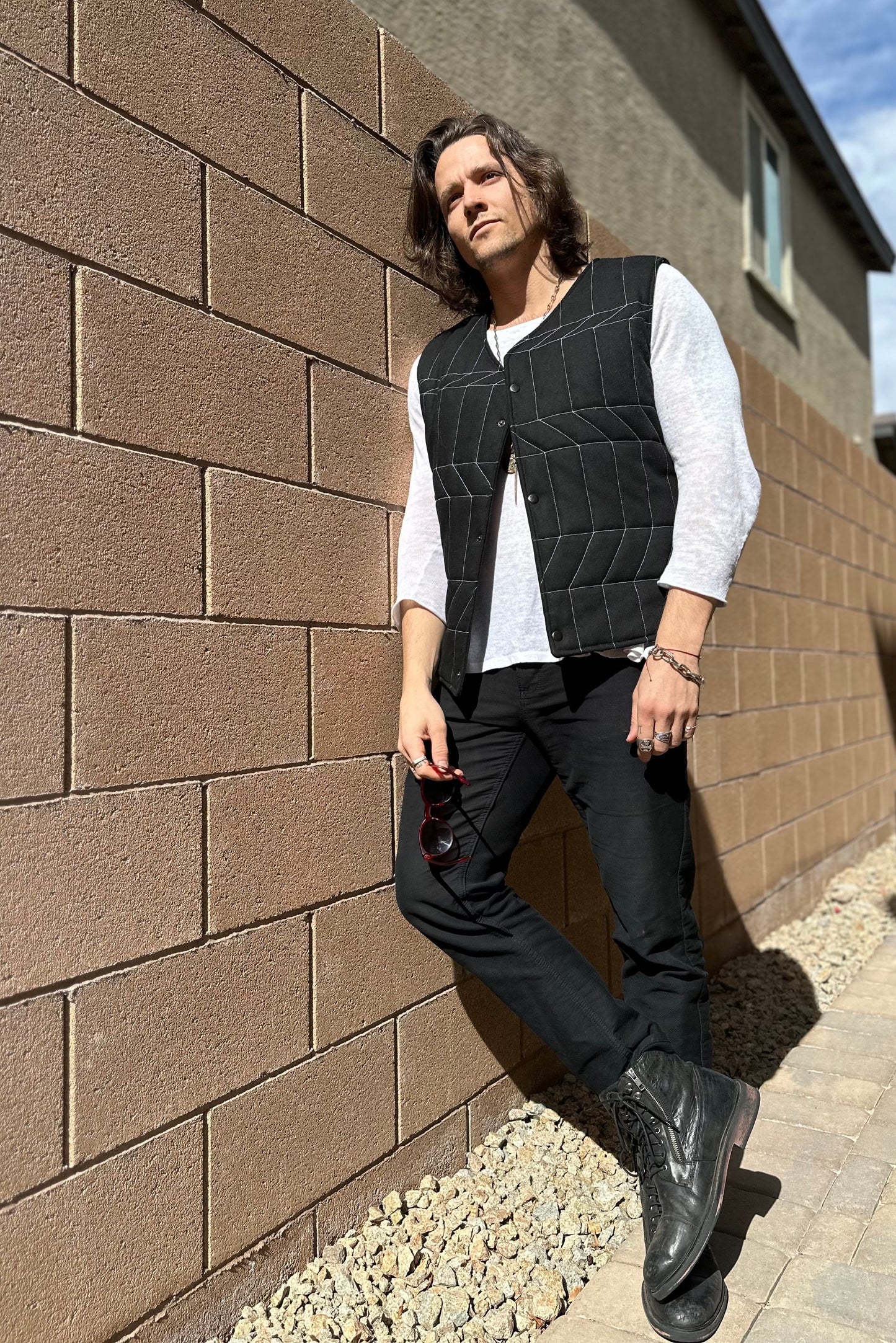 Obsidian Grid Puffer Vest (Reversible)