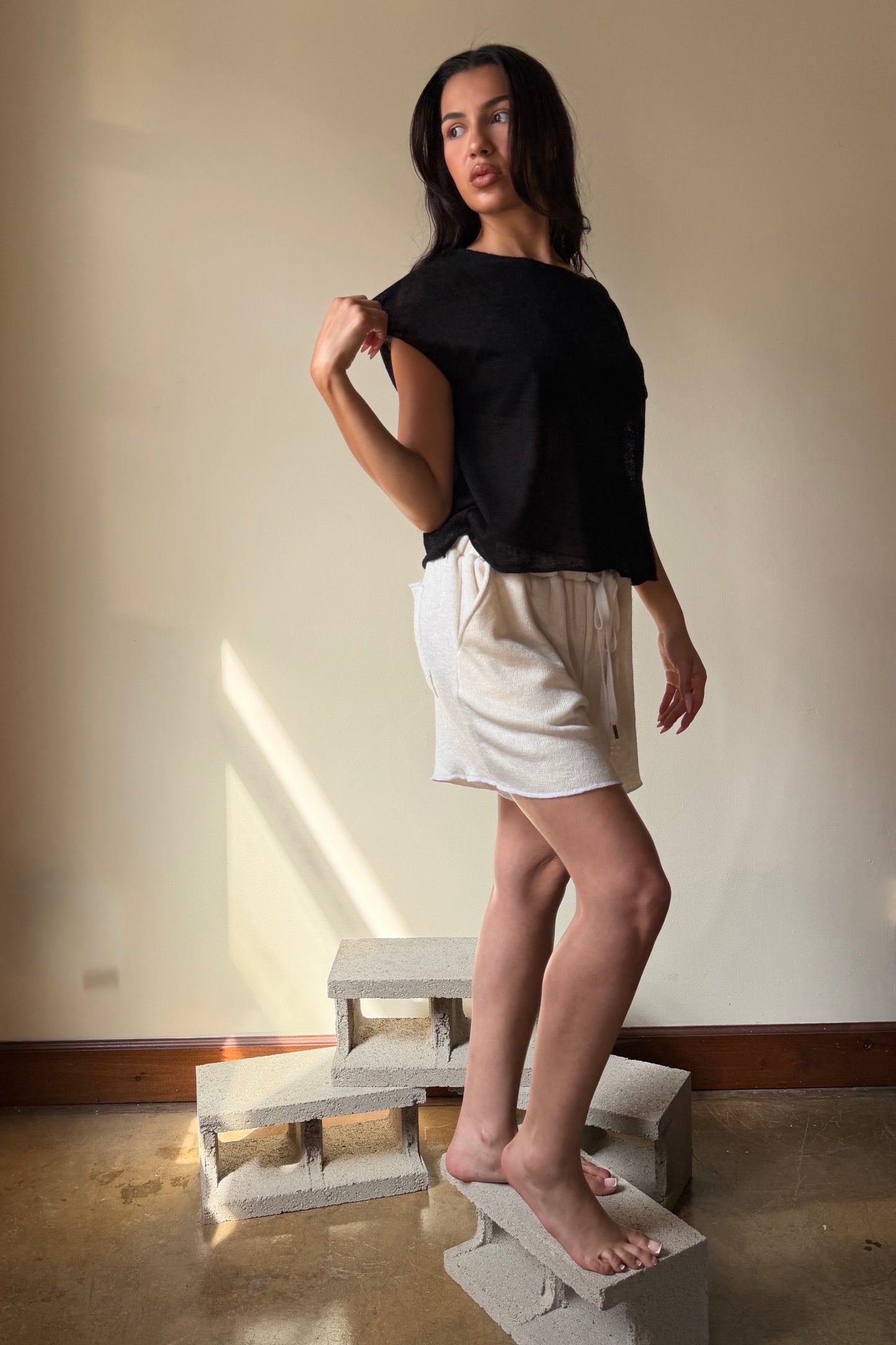 Fitted Drop Shoulder Tee Cotton Knit