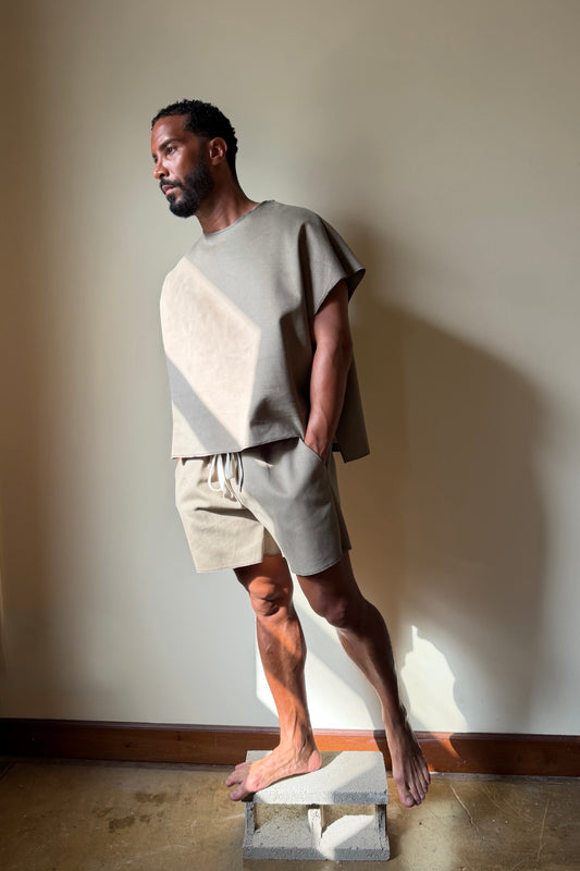 Drop Shoulder Tee Brushed Denim