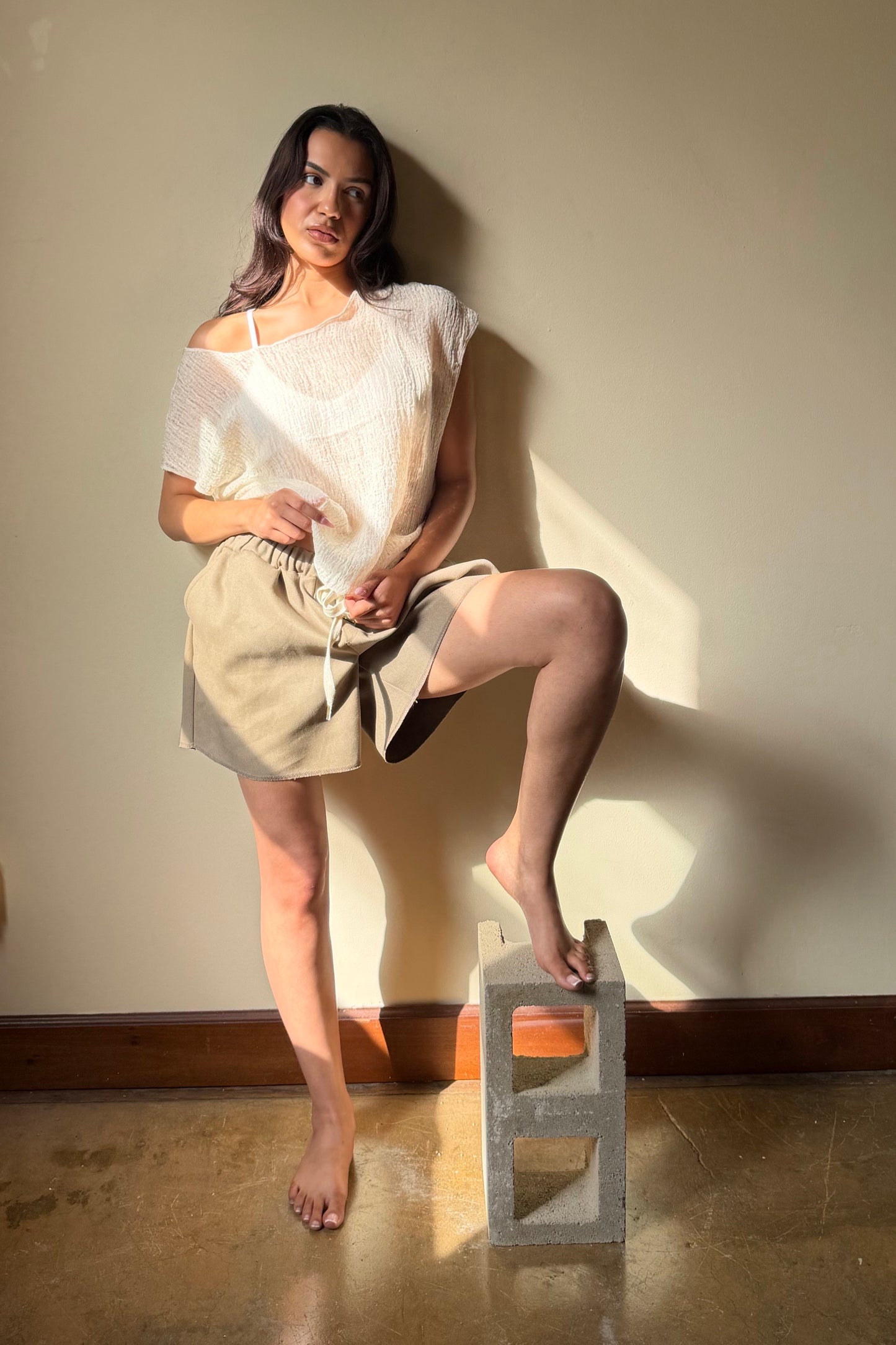 Fitted Drop Shoulder Tee Natural Gauze