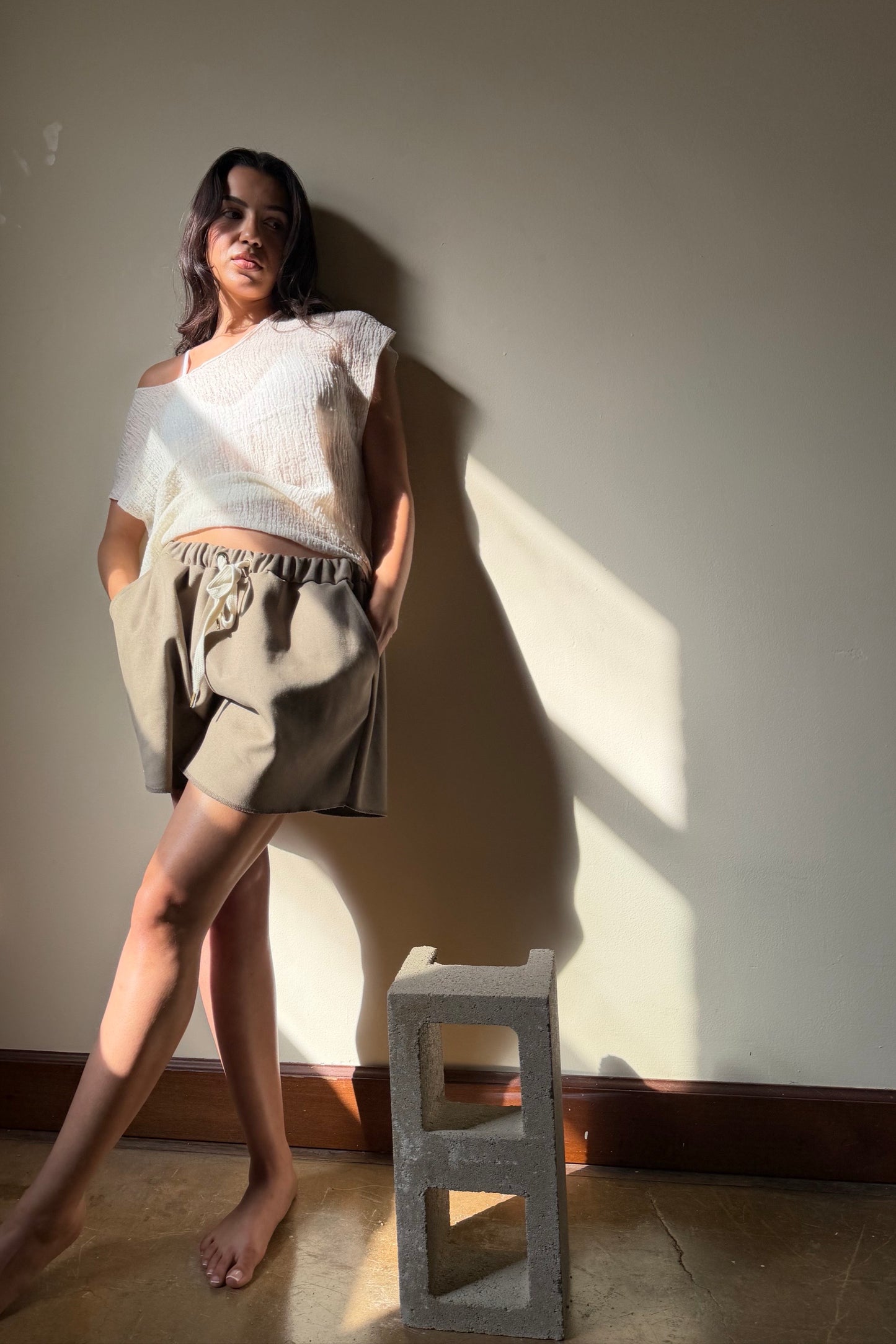 Fitted Drop Shoulder Tee Natural Gauze