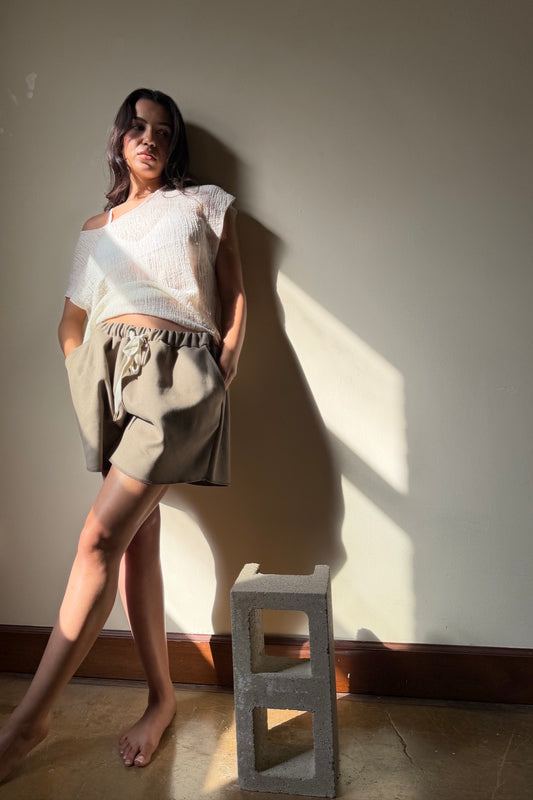 Fitted Drop Shoulder Tee Natural Gauze
