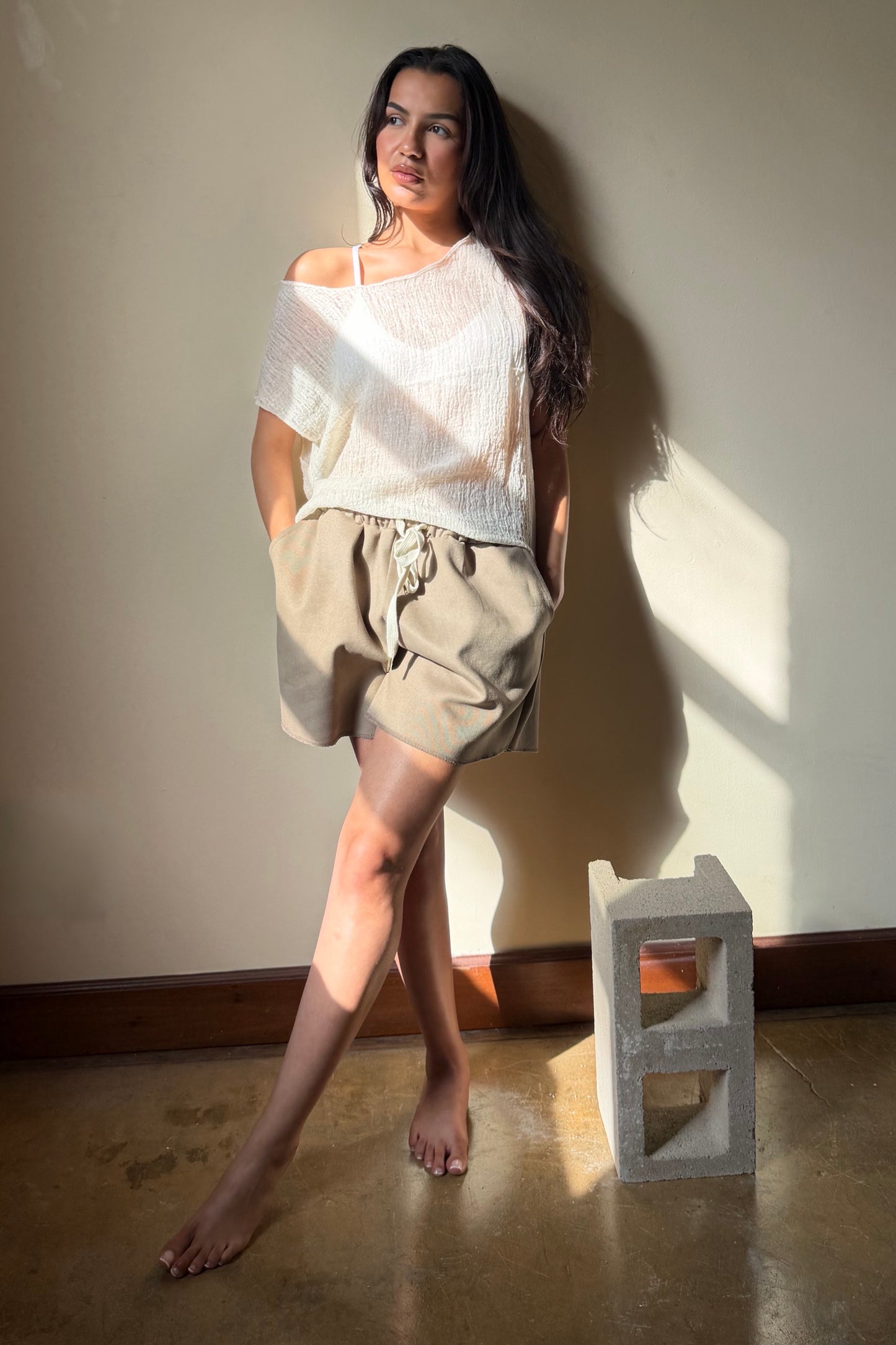 Fitted Drop Shoulder Tee Natural Gauze
