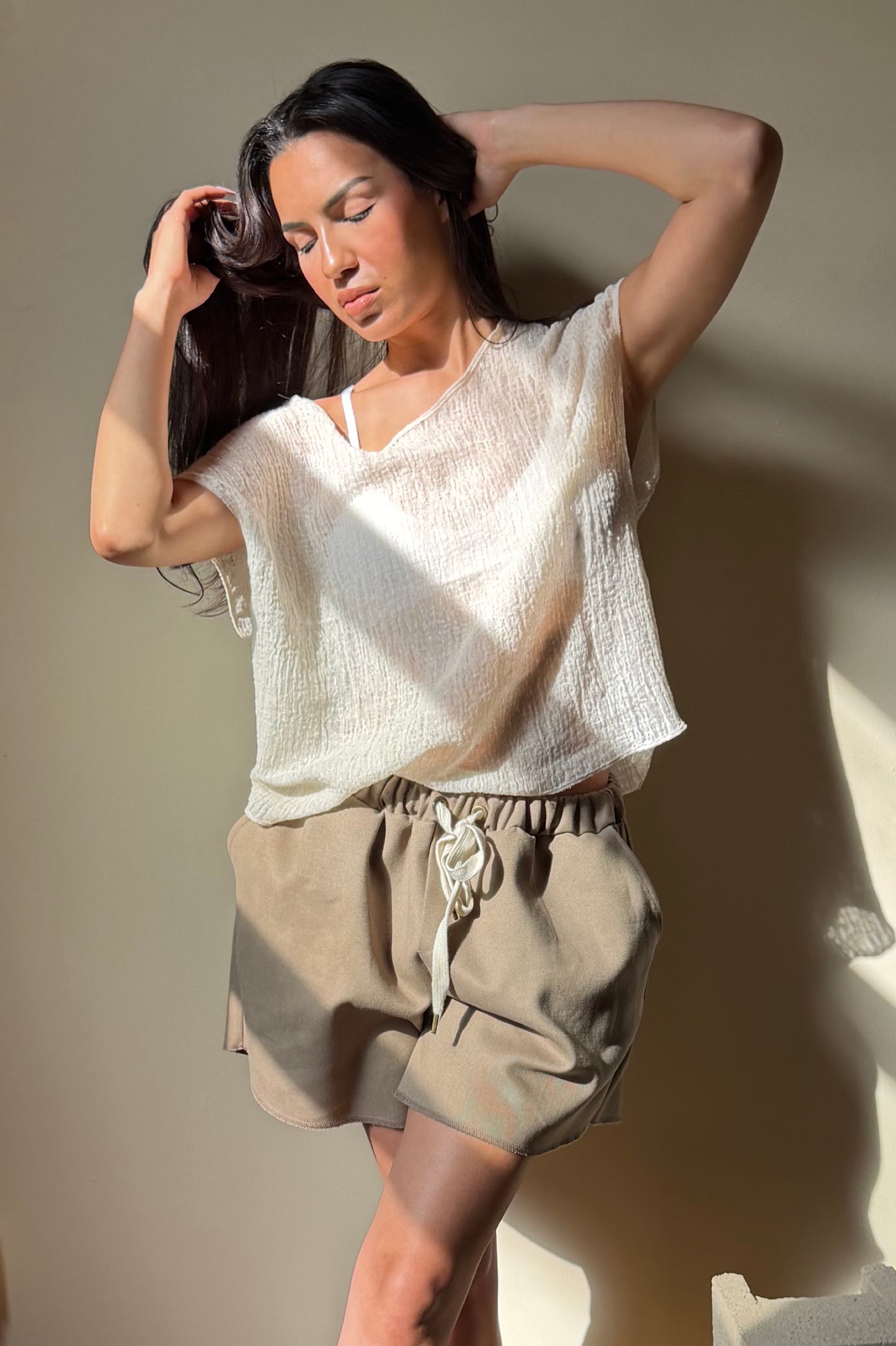 Fitted Drop Shoulder Tee Natural Gauze