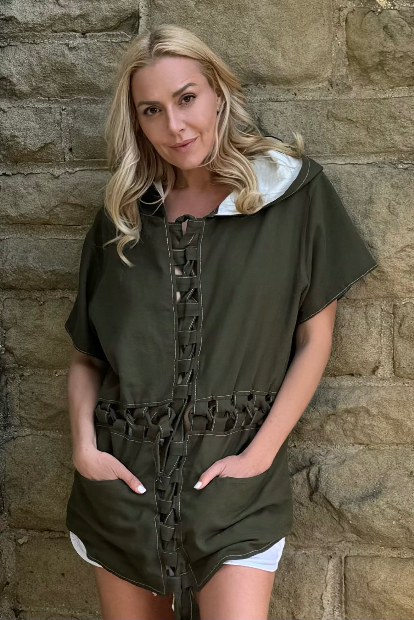 Unisex 2 Piece Convertible Olive Lace Hooded Tee & Dress